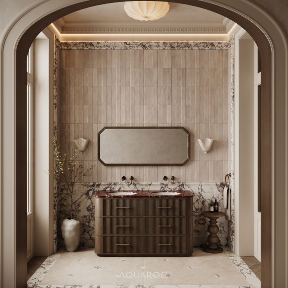 Savoy Double Vanity Unit 1400mm Espresso Oak & Rosso Levanto Top